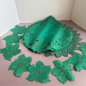 Vintage Green Holly Leaf Table Coasters and Placemat Set